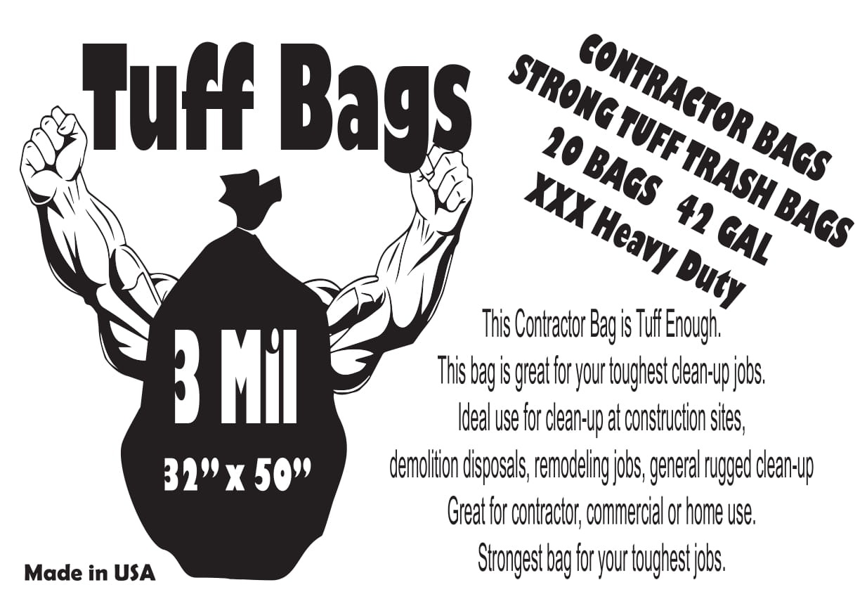 55-60 Gallon Contractor Trash Bags - Black, 32 Bags - 3 Mil