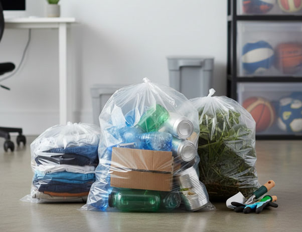 Clear plastic trash bags